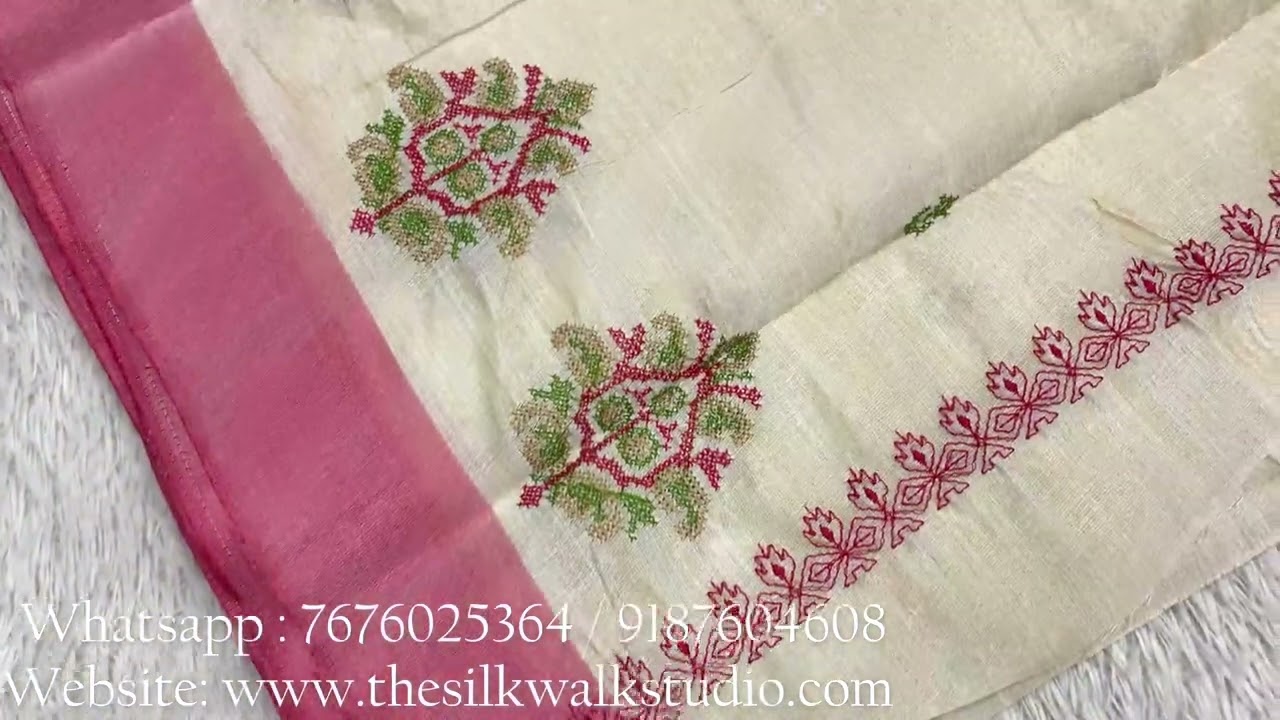 Parvathy | Soft Tussar Kerala Kasavu Saree with Thread Embroidery Border | Onam Collection
