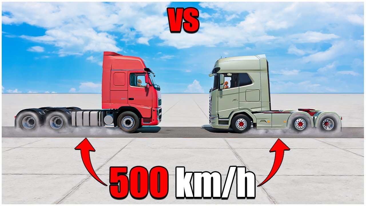 Beamng Drive | Volvo VS Scania ( 500 km/h ) (298) | #cars crash test | car torture