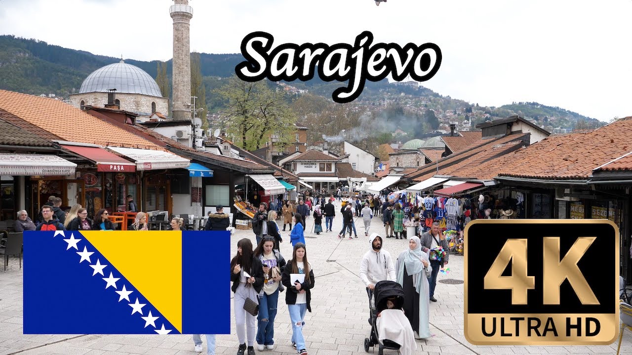【4K Walk in Bosnia and Herzegovina】Sarajevo City Walk, Historic city with remnants of war