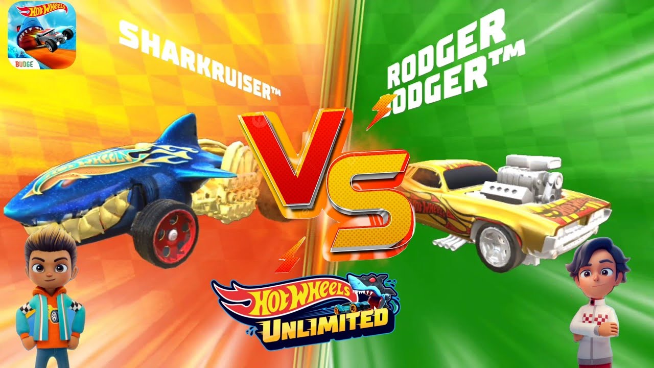 Hot Wheels Unlimited  Monster Truck : Let's Race Sharkruiser Vs Rodger Dodger In World Tracks