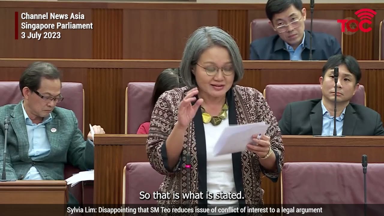 Sylvia Lim: Disappointing that SM Teo reduces issue of conflict of interest to a legal argument