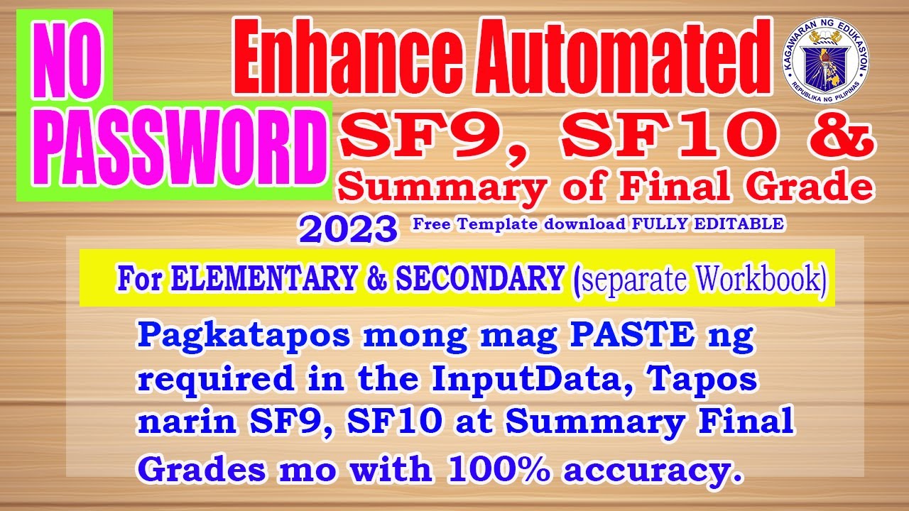 AUTOMATED SF9 - SF10 and summary final grades 2023 Template to simplify teachers job