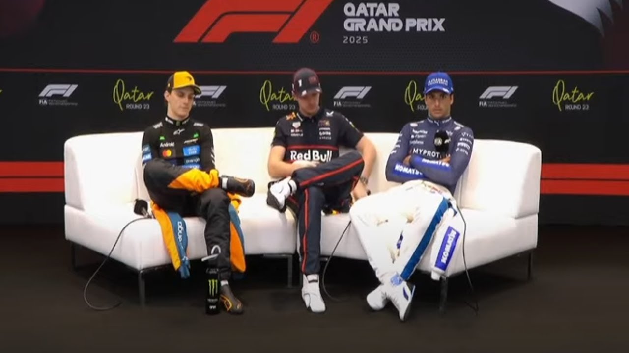 F1 Race Press Conference  -  Qatar GP | Max Verstappen, Oscar Piastri, Carlos Sainz