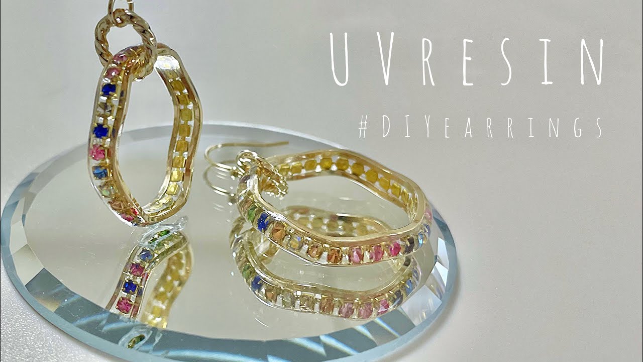 【モールドなしレジン】簡単可愛い✨カラフルリングピアスを作りました❤️UV resin-DIY earrings