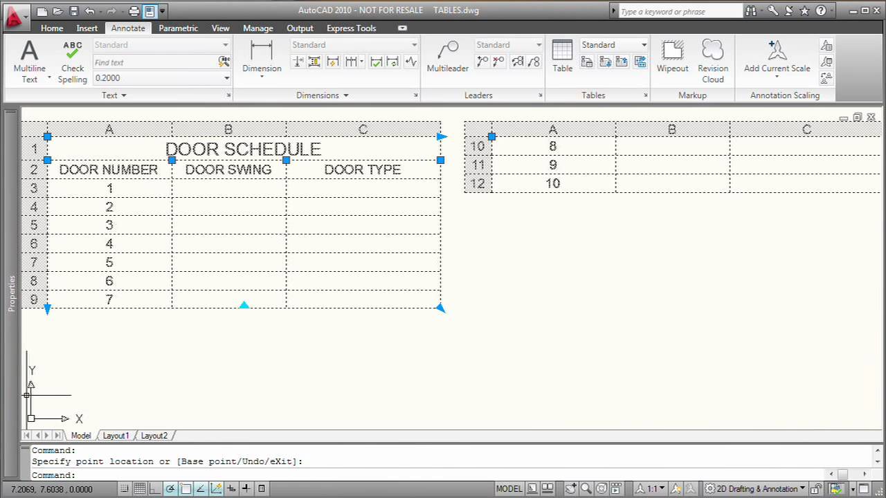 Modifying a Table in AutoCAD