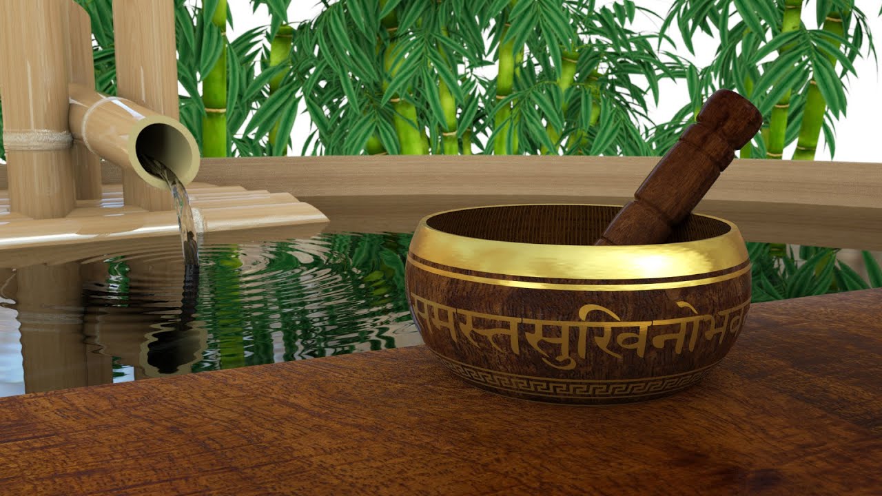 Tibetan Singing Bowls + Bamboo Water Fountain  🎶 White Noise with Relaxing Sleep Music