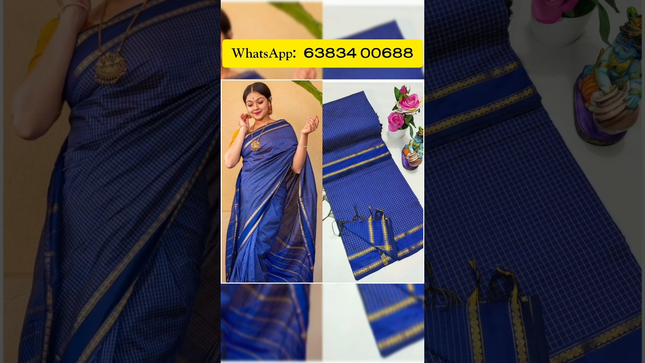 🦚 Arani checked cotton sarees 🦚 WhatsApp:  63834 00688                #purecotton #saree #viralvideo