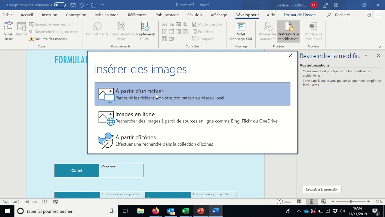 Création de formulaire Restreindre les modifications