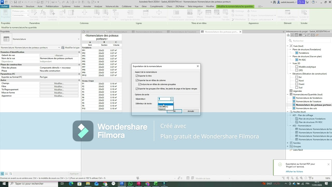 Exporter nomenclature Revit vers Excel avec un seul clic