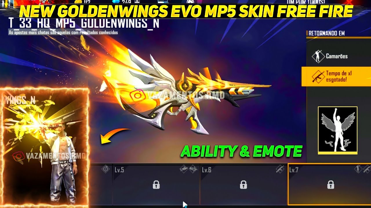 New GoldenWings Evolution Mp5 Skin in Free Fire🤯 | Emote and Ability😱 | Evo MP5 Skin🤩 | FBG