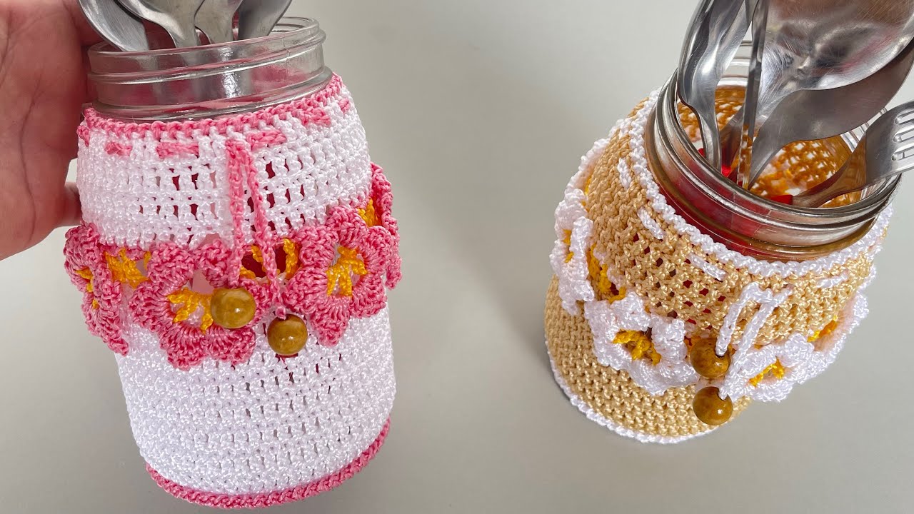 Porta talheres em crochê ou porta trecos rápido e fácil