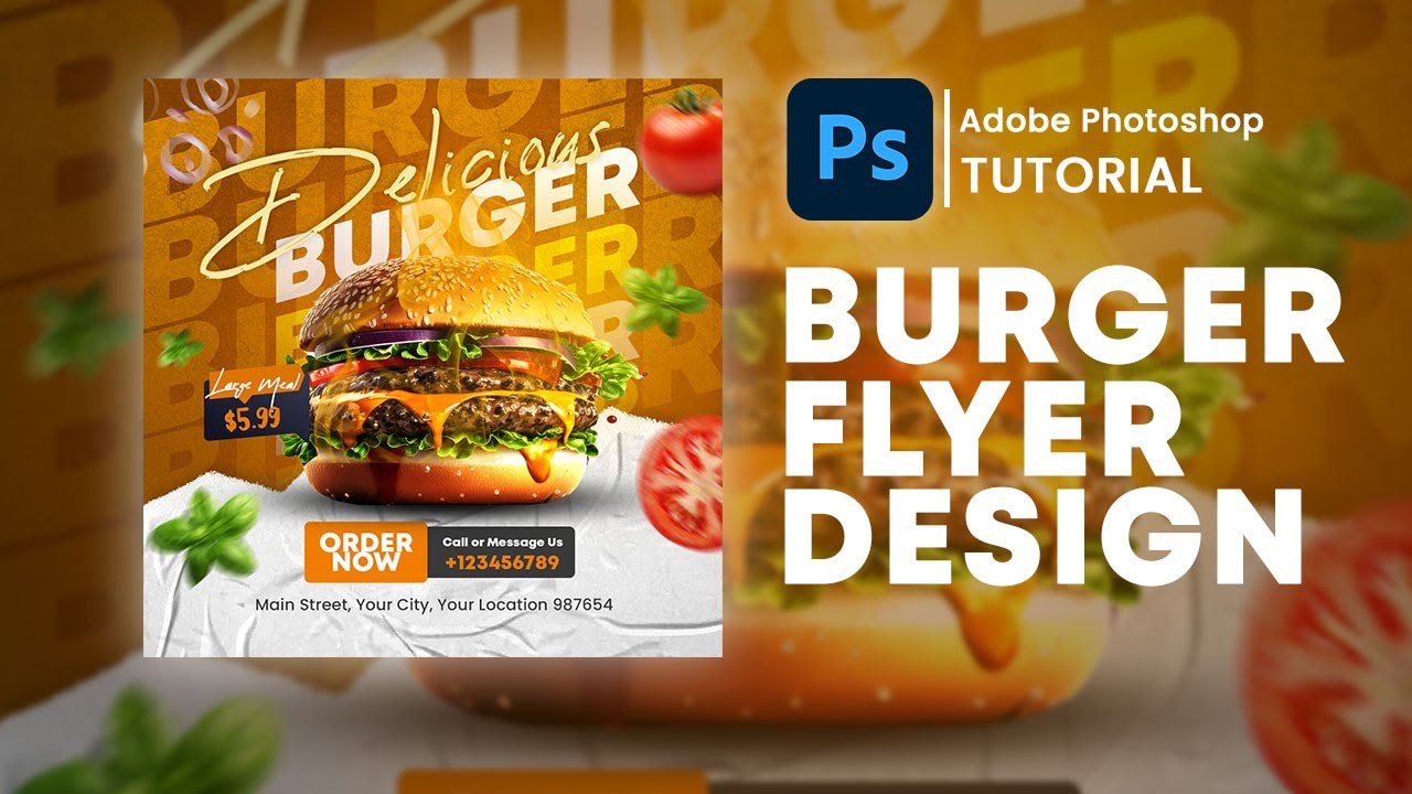 Photoshop 2024: Design a Mouth-Watering Burger Flyer in Minutes! #JVpixeldesign #photoshoptutorial