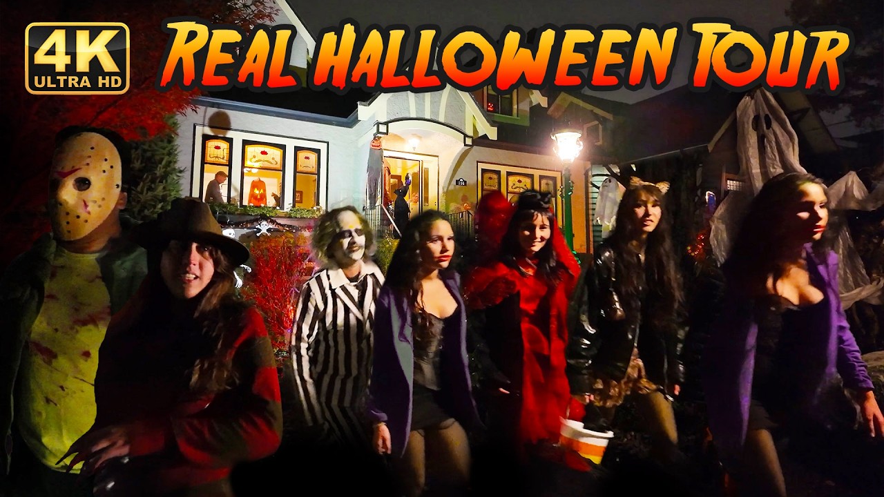 Traditional Halloween Trick-or-Treat in Canadian Streets | Over 1 Hour Virtual Tour