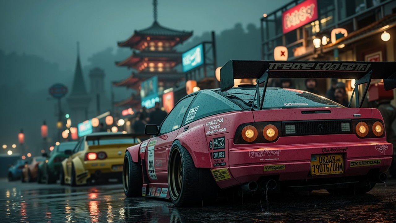 Пастельный JDM | Теплый закат Chill Phonk ~ Встреча машин в дождливом японском храме