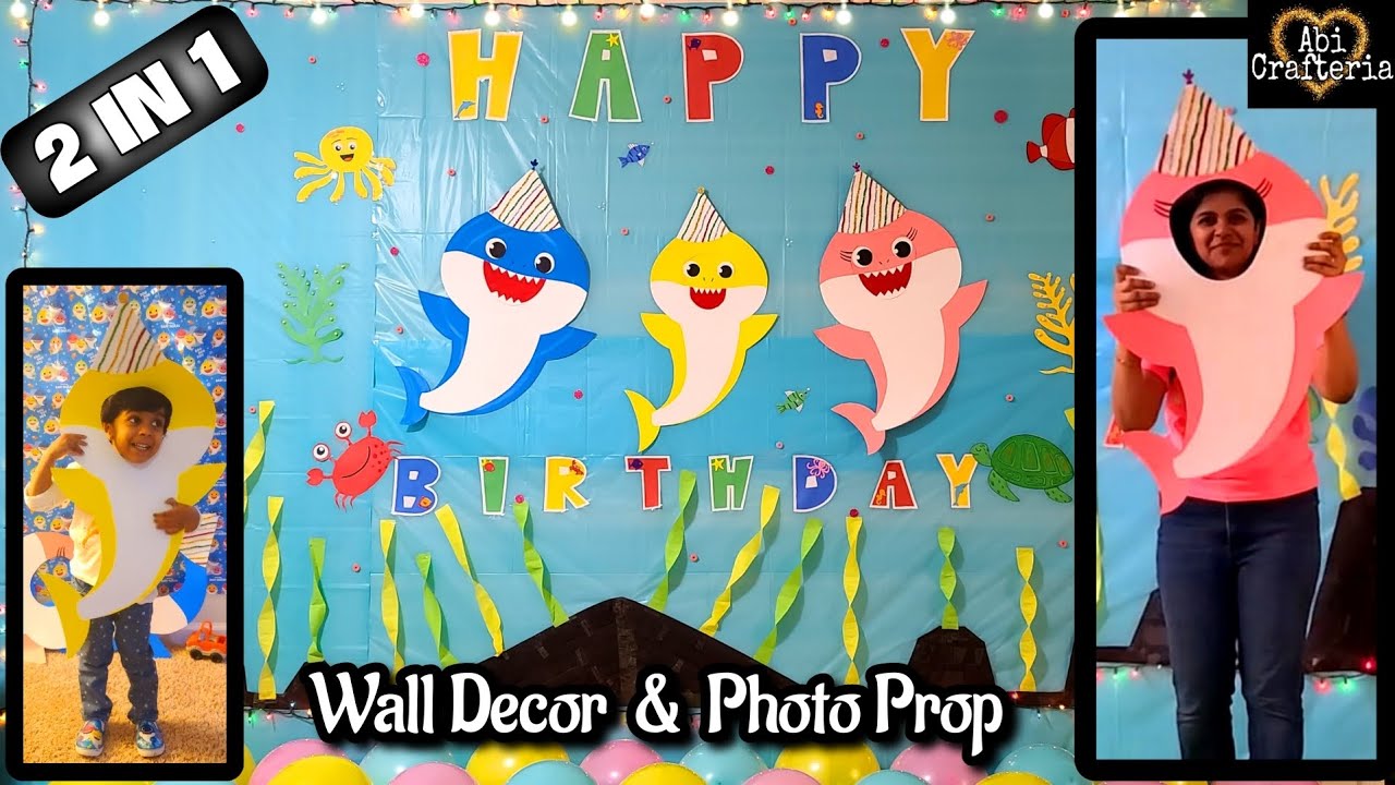 DIY Baby Shark theme Birthday Decorations|Photo Booth prop for party|Low Budget Birthday decor ideas
