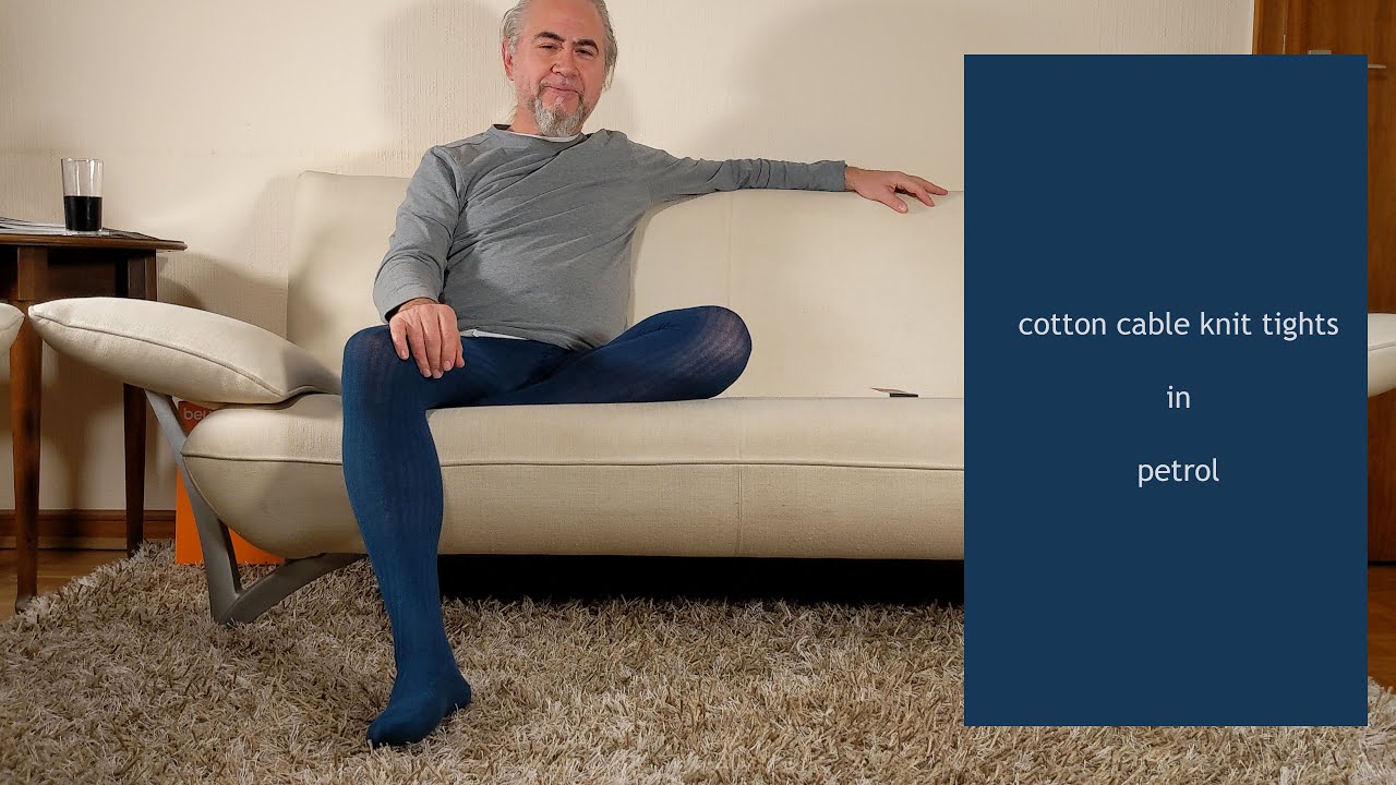 cotton cable knit tights in petrol
