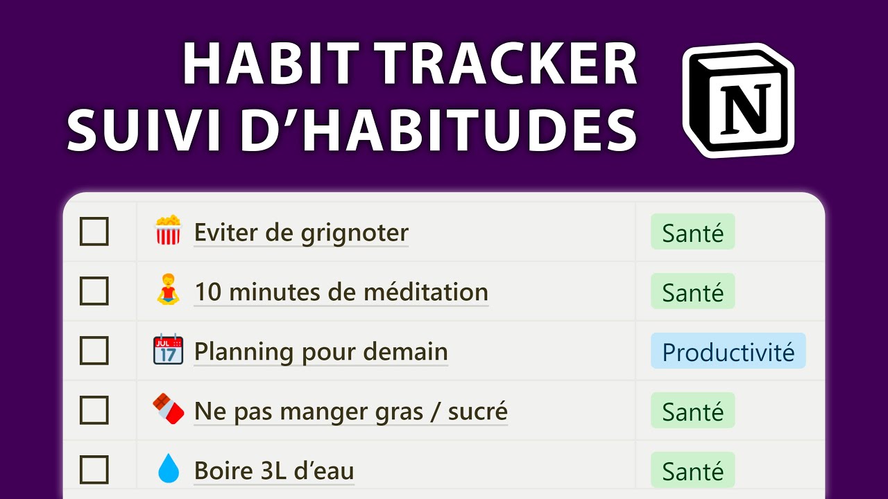 Notion tutoriel : Créer un Suivi d'habitudes - Habit Tracker (De A à Z)🏋🏻‍♂️💦🍫