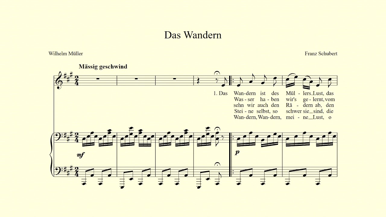 Das Wandern accompaniment in A major - Schubert