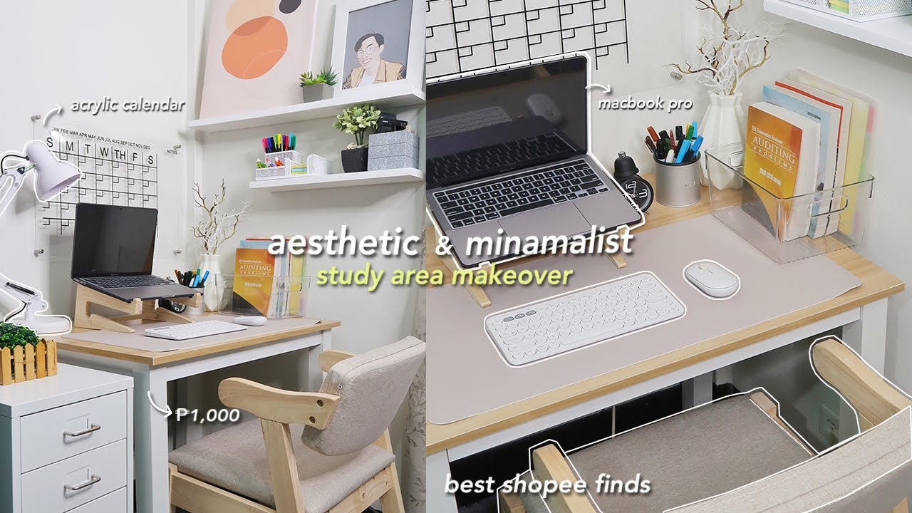minimalist & aesthetic study area makeover 2021! + best shopee finds | calendar, organizer, and more