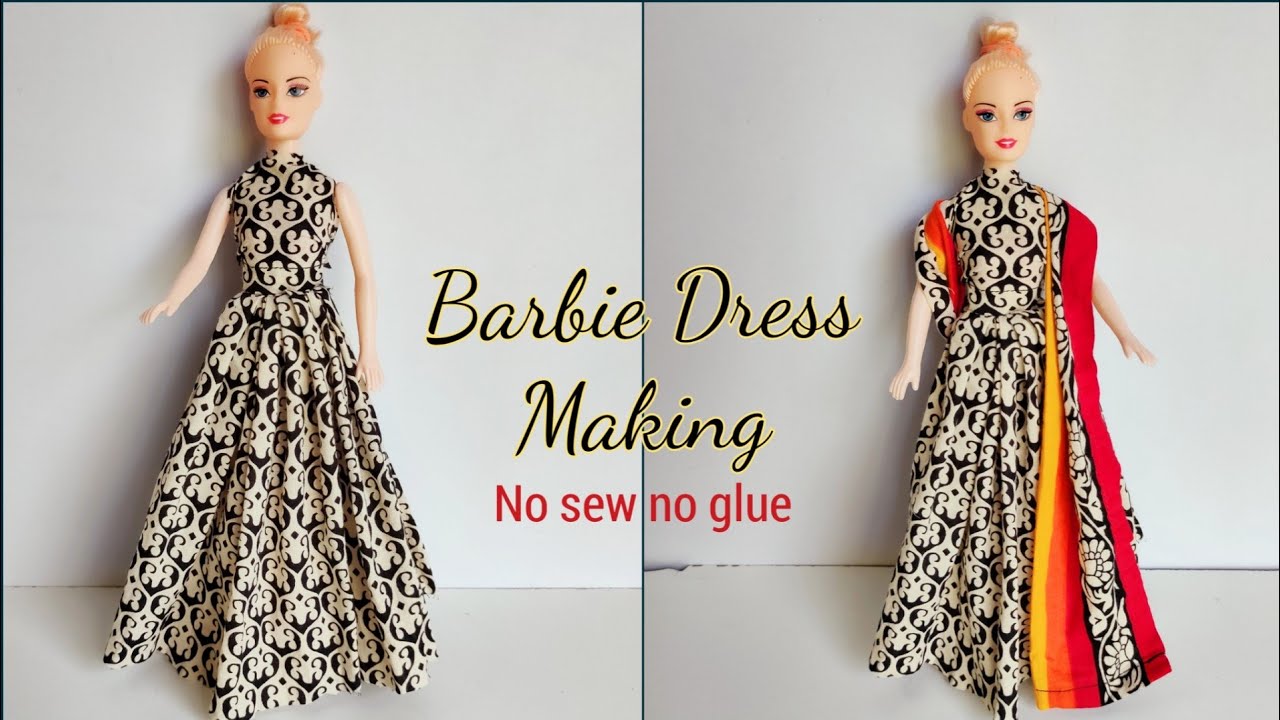 Barbie Doll Dress Making || Old Cloth Reuse || Doll Dress Making No Sew, No Glue