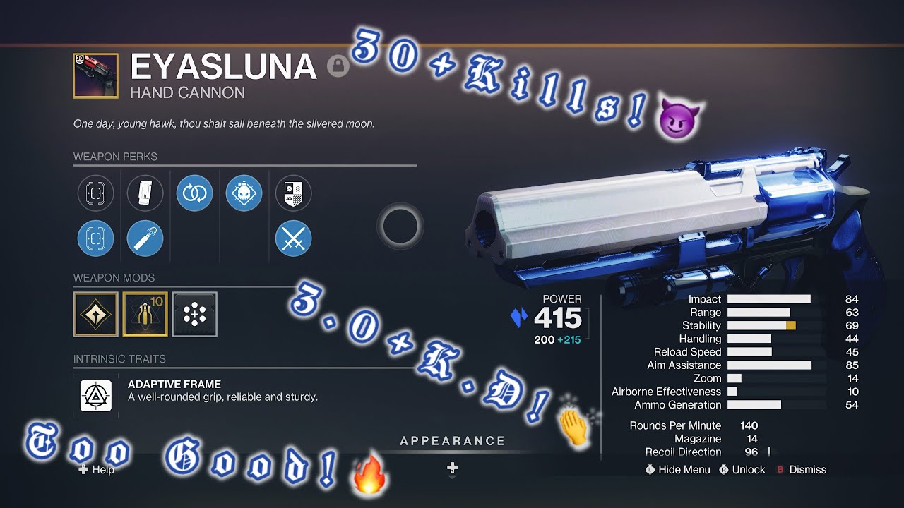 This  GODROLL EYASLUNA Got Me HOW MANY Kills!?😈🔥-High Kill/K.D Eyasluna D2 Gameplay 