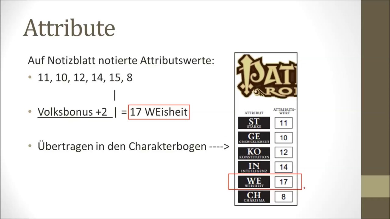 Pathfinder Charakter erstellen - Schritt 1 - Attribute