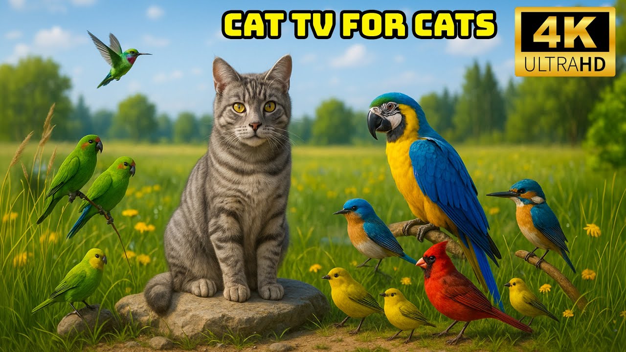 Cat TV for Cats to Watch 🌇 Birds Singing and Squirrels Resting in the Evening Forest 4K