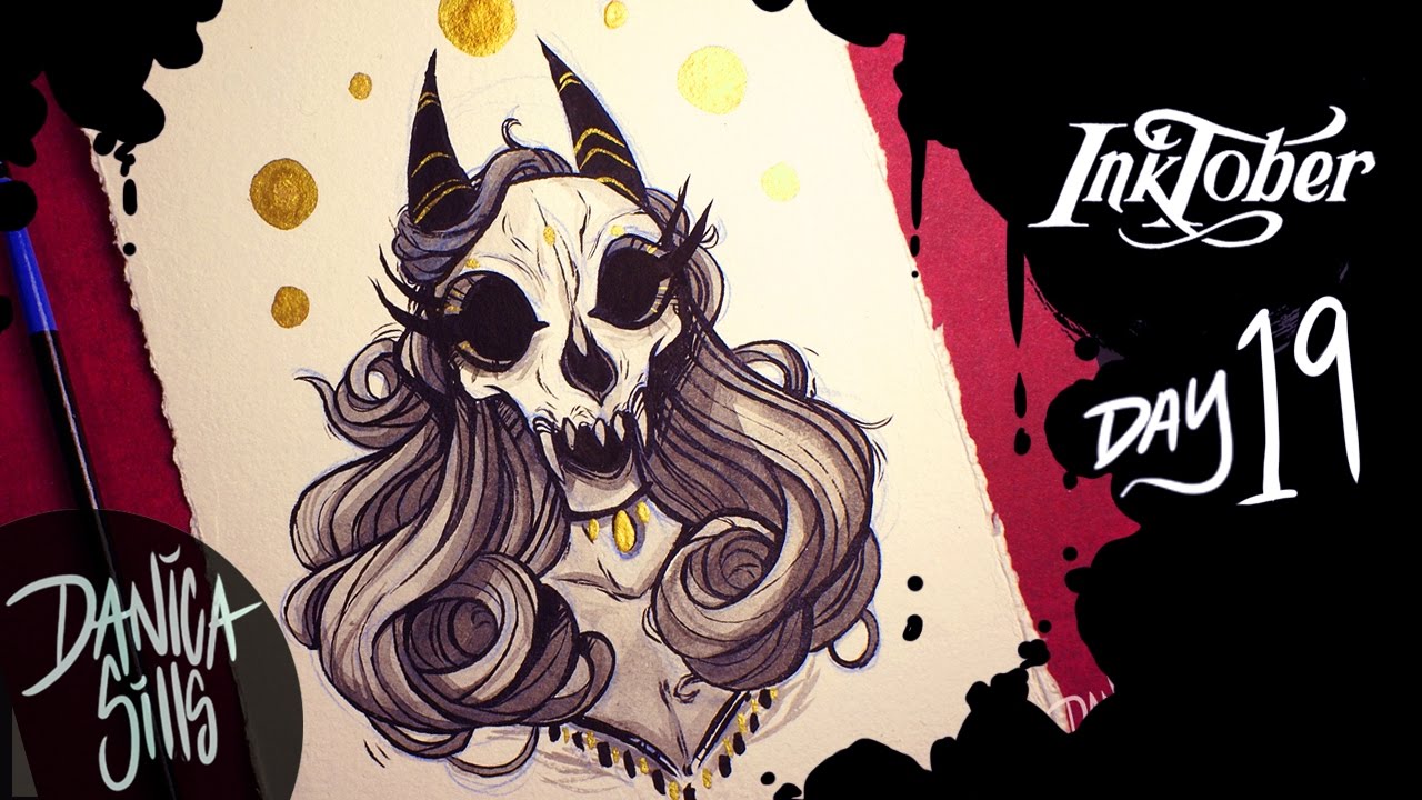 Inktober Day 19 || Bastet || Ink Wash and Gold Ink Speedpaint