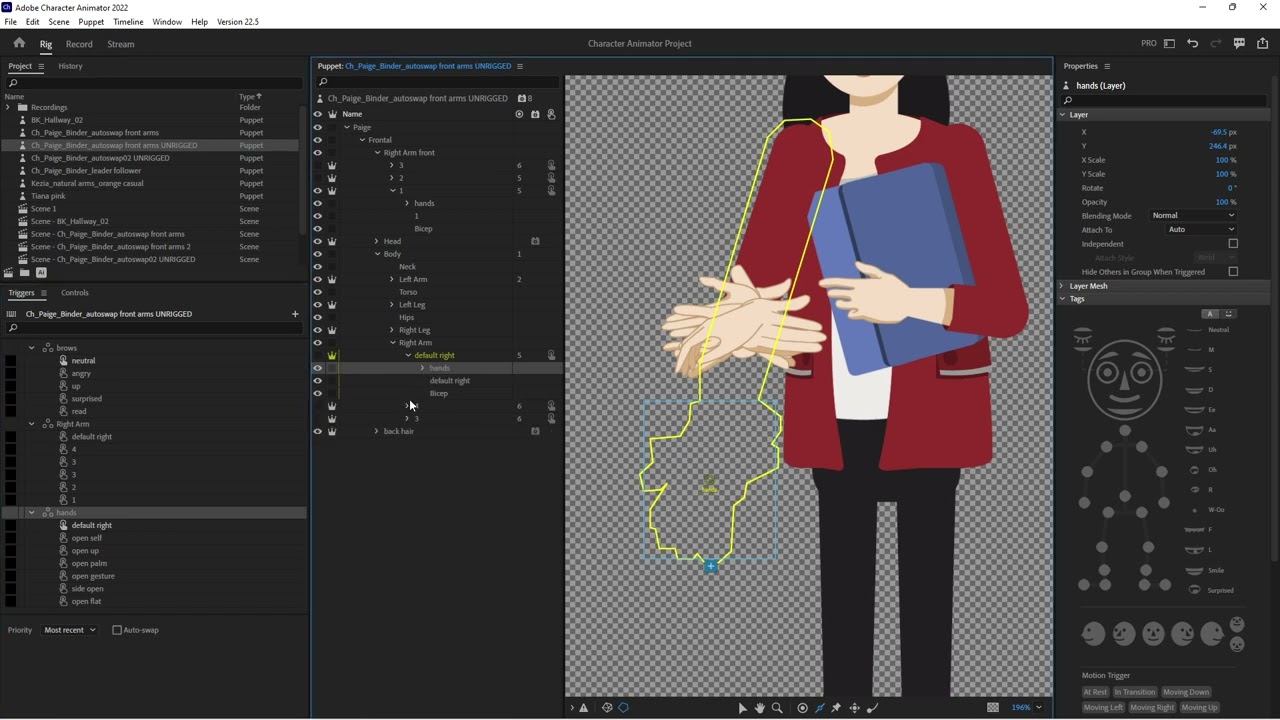 #characteranimator - Arms in front and behind the body using Auto-swap