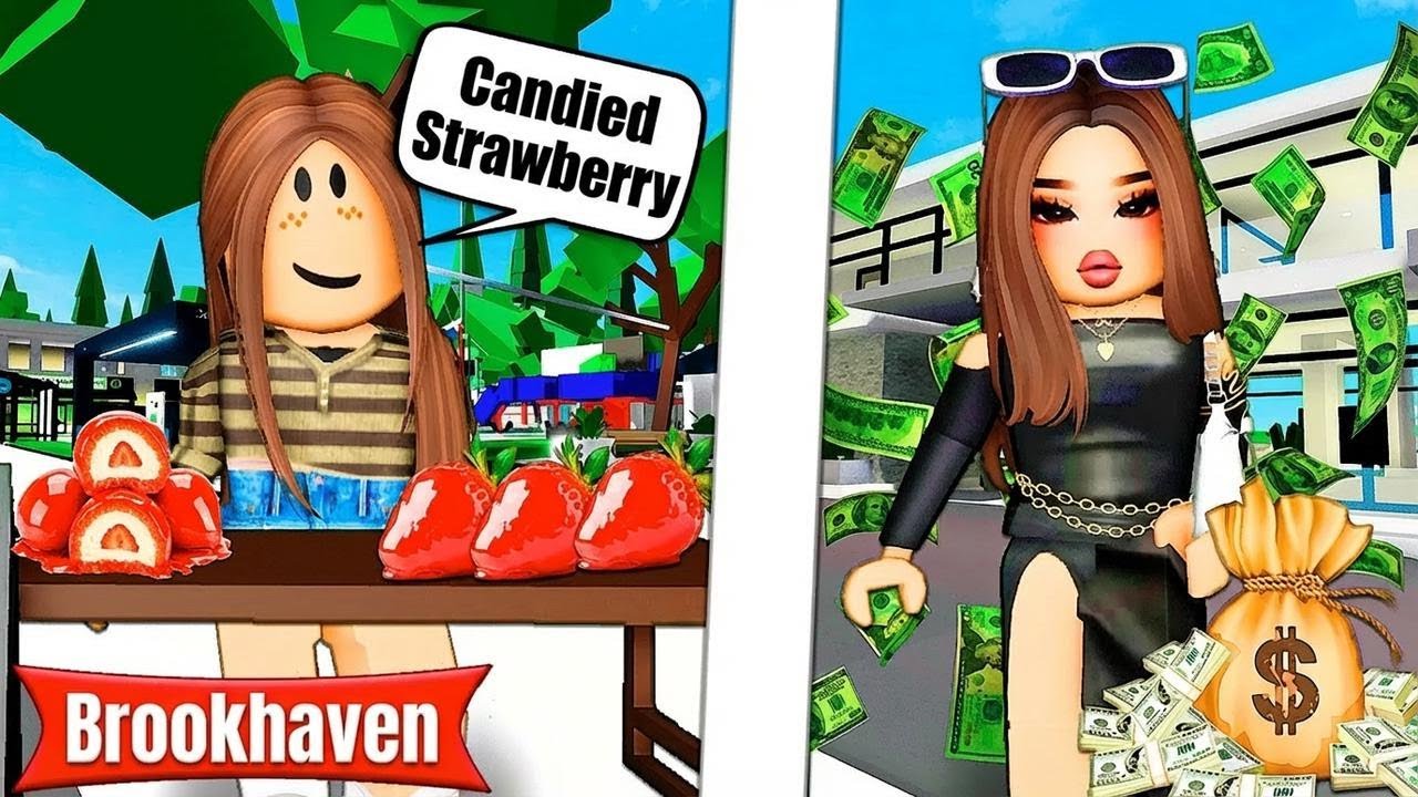 She Got Rich Selling Candy Strawberries! | Brookhaven Roleplay Stories | Roblox