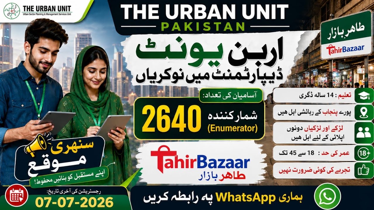 Urban Unit Jobs | District Manager | Survey Supervisor | Enumerator | Complete  Guide  Tahir Bazaar