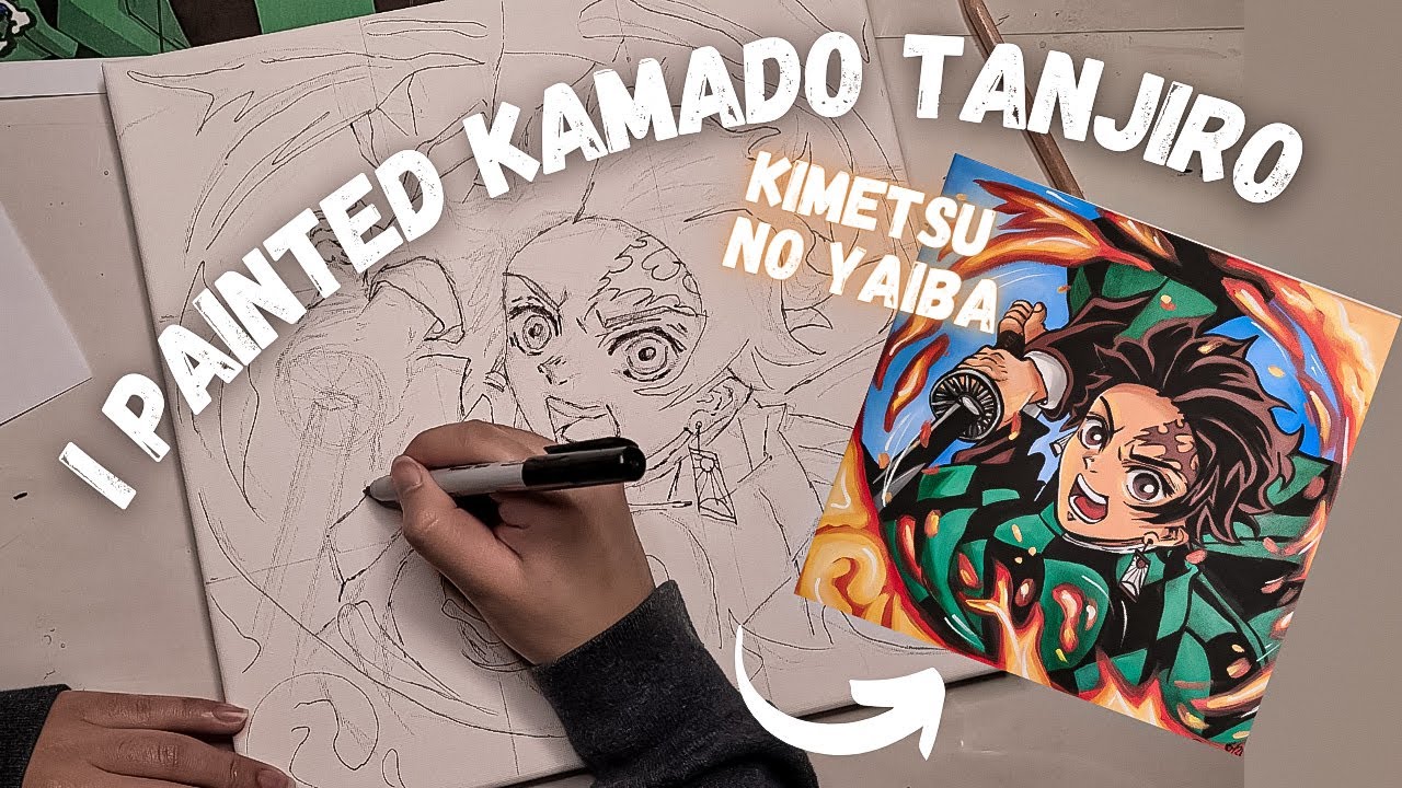 Demon Slayer Painting (Tanjiro Kamado) How to paint Anime Characters with Acrylic paint Tutorial