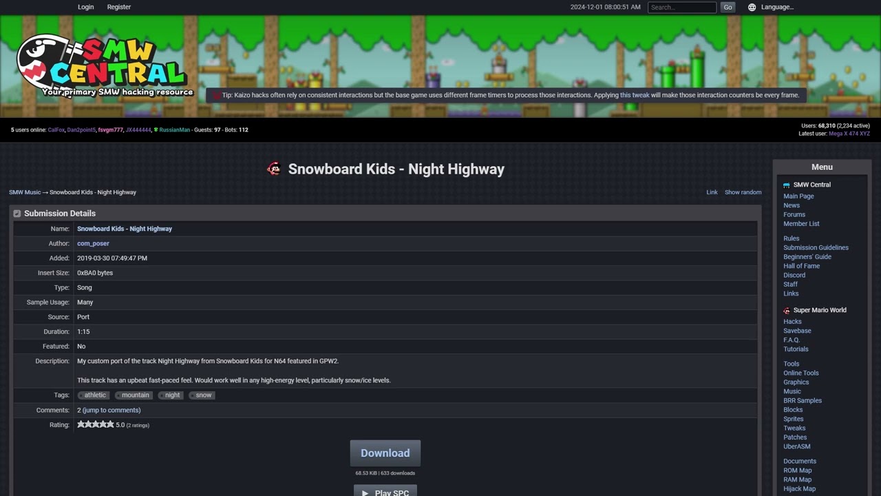 SMW Custom Music: Snowboard Kids - Night Highway by com_poser