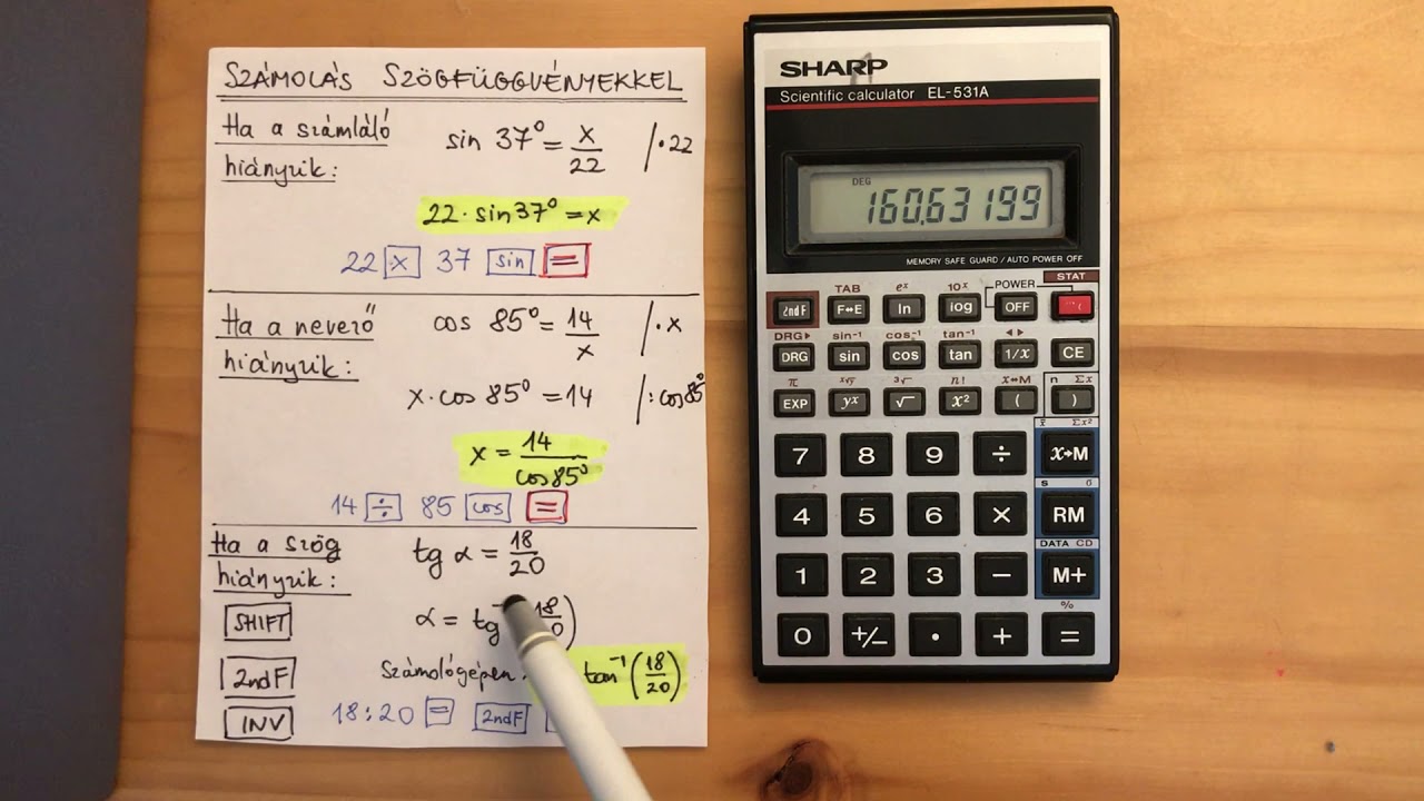 10/T Szögfüggvények kiszámítása egysoros számológéppel