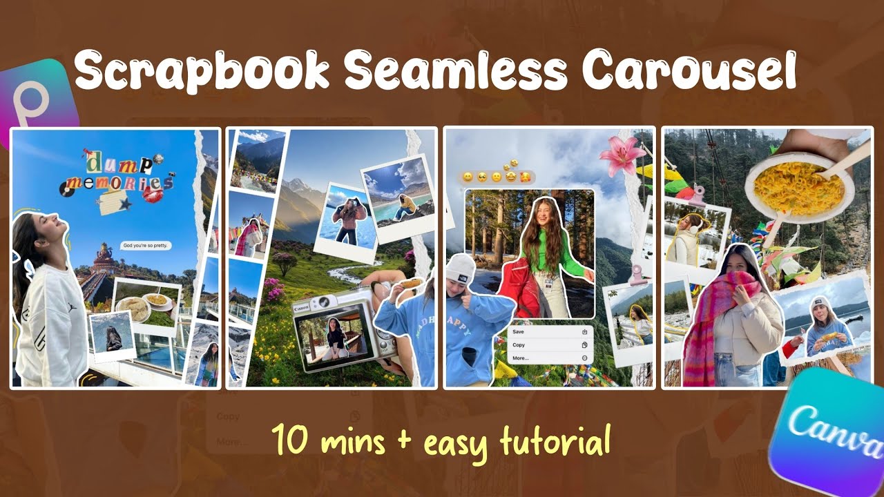 Aesthetic Scrapbook Carousel Tutorial ❤️ || Instagram seamless carousel on Canva || Doodle Photos