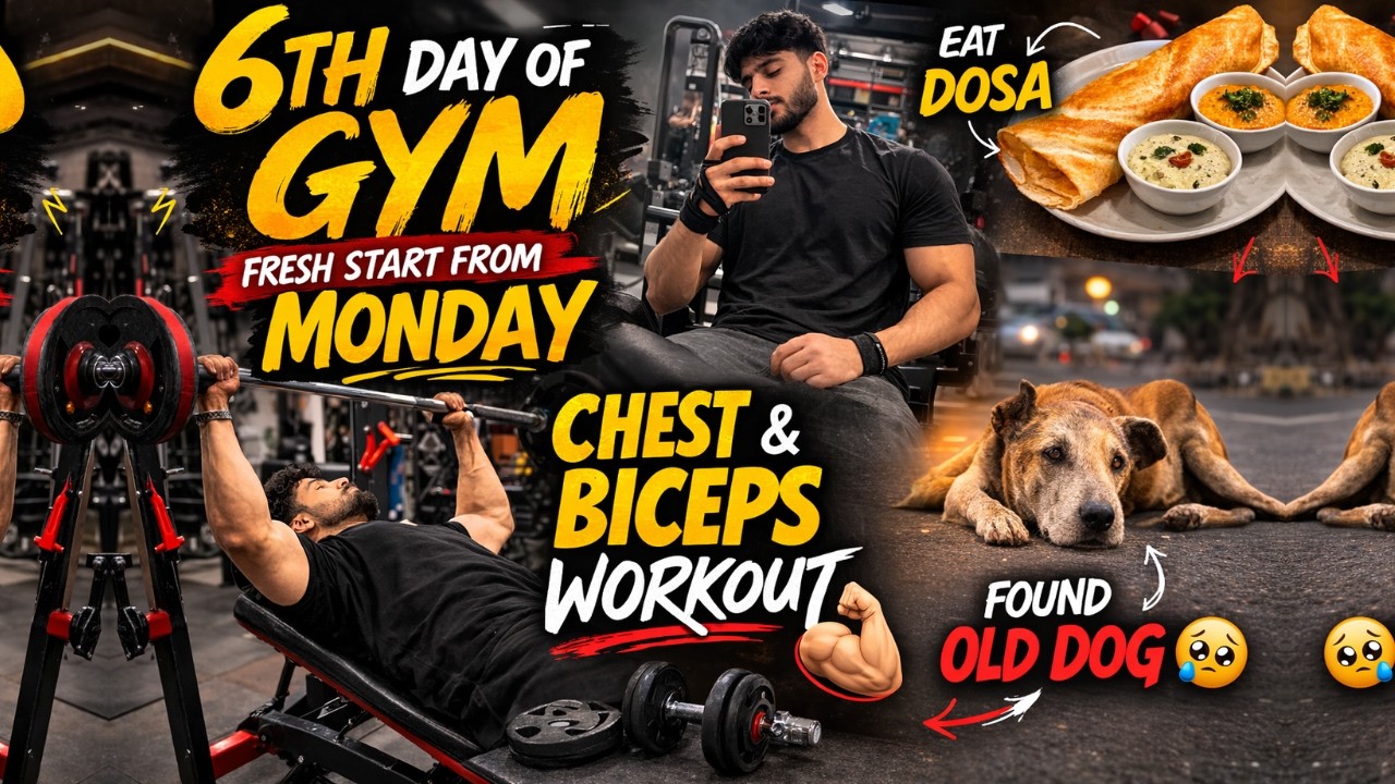 Monday Fresh Start Day 6 Gym Vlog | Chest & Biceps Workout | Post Workout Dosa 😋 + Sad Dog on Road 🐕