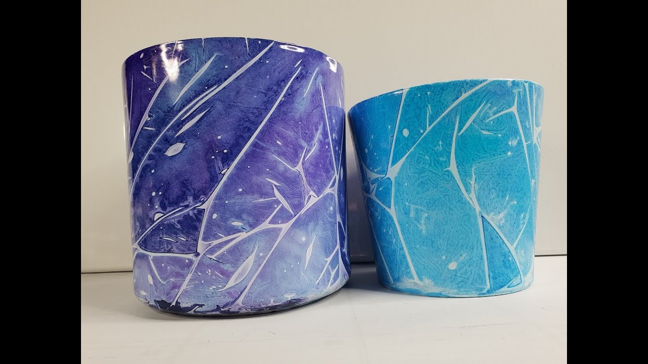 #348 - Beautiful crackle effects with alcohol inks on ceramic pots