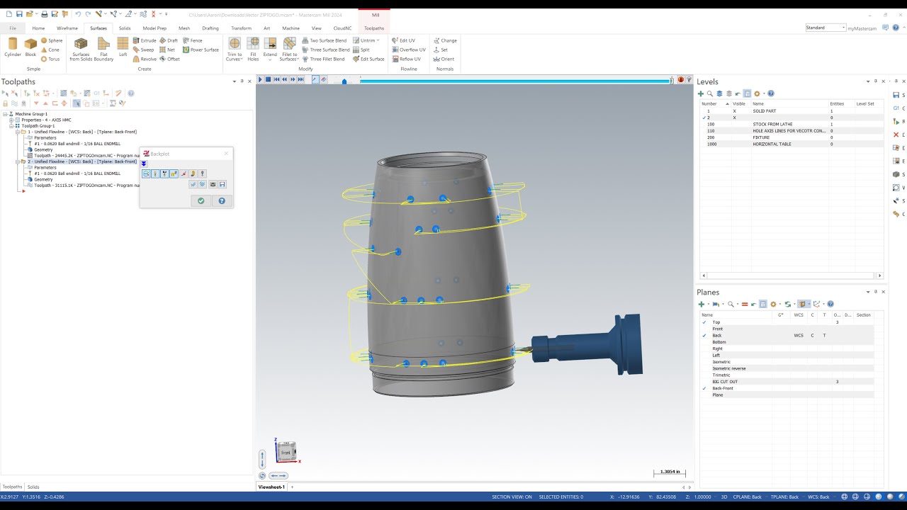 2024-09-18 - Mastercam - Surfaces, Flowline toolpath and Multiaxis Unified Flowline