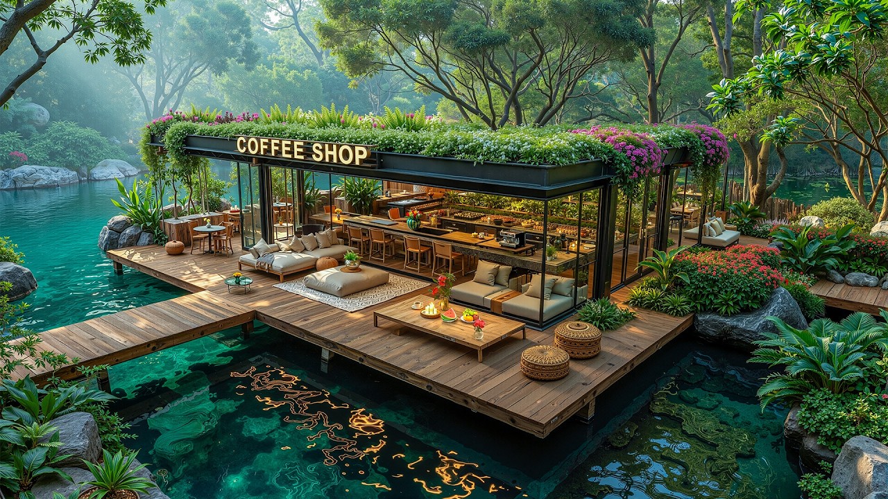 Tranquil Forest Coffee Shop Jazz Outdoors 🌿 Spring Jazz & Nature Ambience for Relaxation