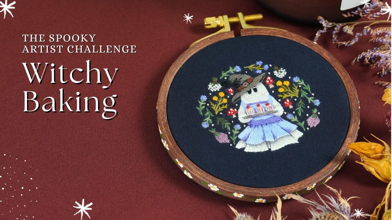 Cute and witchy baking | Cosy autumn embroidery | Prompt 2 of #thespookyartistchallenge