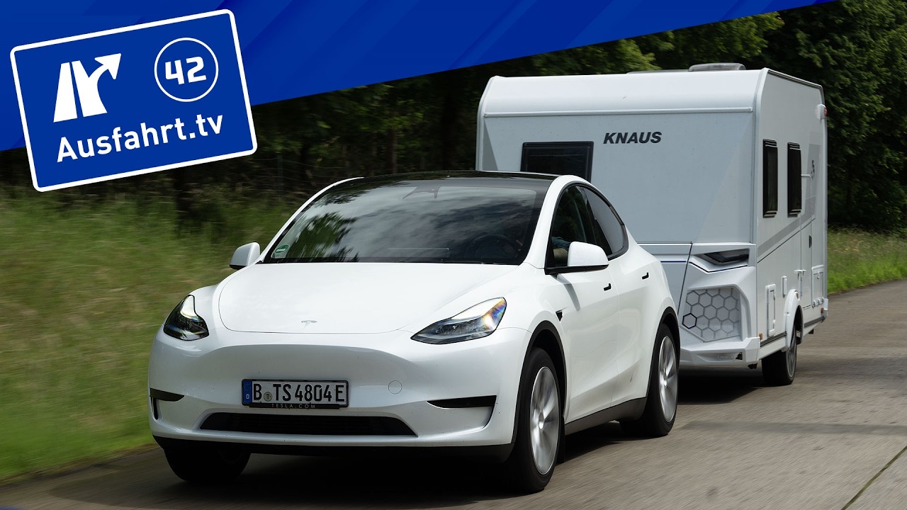 E-Auto mit Wohnwagen * Verbrauchsfahrten * Tesla Model Y * Ausfahrt.tv