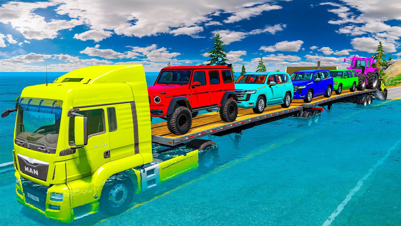 Flatbed Truck BeamNG Happy Crash | Transportation with Truck - Pothole vs Car - BeamNG.Drive #69