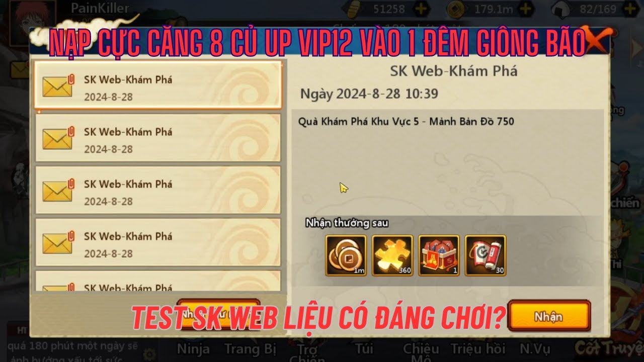 Huyền Thoại Làng Lá - Nạp cực căng 8 củ up VIP 12 & chơi sk web - Quay nhẹ Gaara SS+ mà nó lạ lắm