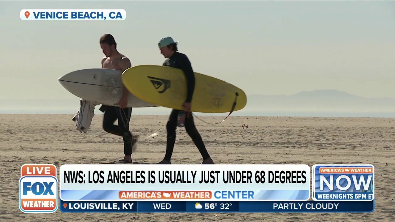 FOX Weather's Max Gorden Surfs In California During Rare February Heat