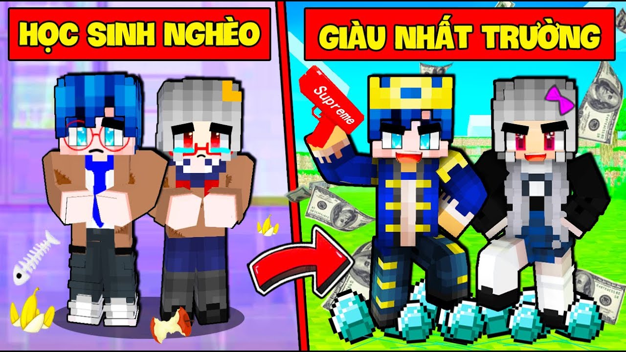PHONG CẬN VÀ SAMMY HỌC SINH NGHÈO TRỞ THÀNH RICH KID GIÀU NHẤT TRƯỜNG TRONG MINECRAFT