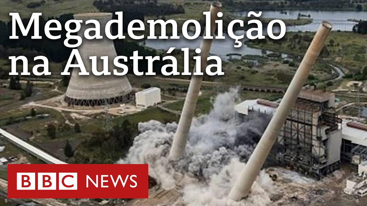 Usina com chaminés de 175 metros é reduzida a escombros em segundos na Austrália