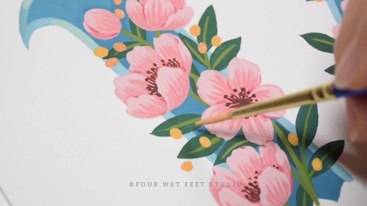 Pink Florals - Gouache Painting Process