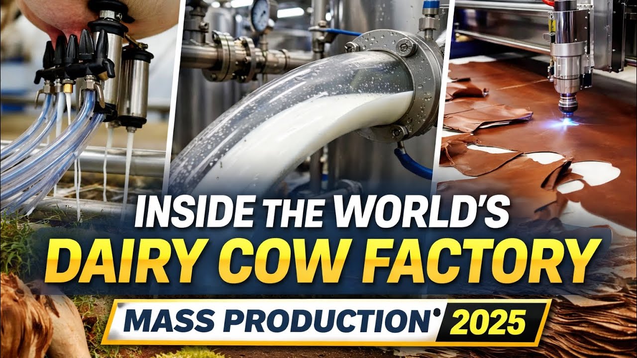 )World’s Largest Milk Factory Process | From Cow Milking To Leather Production 