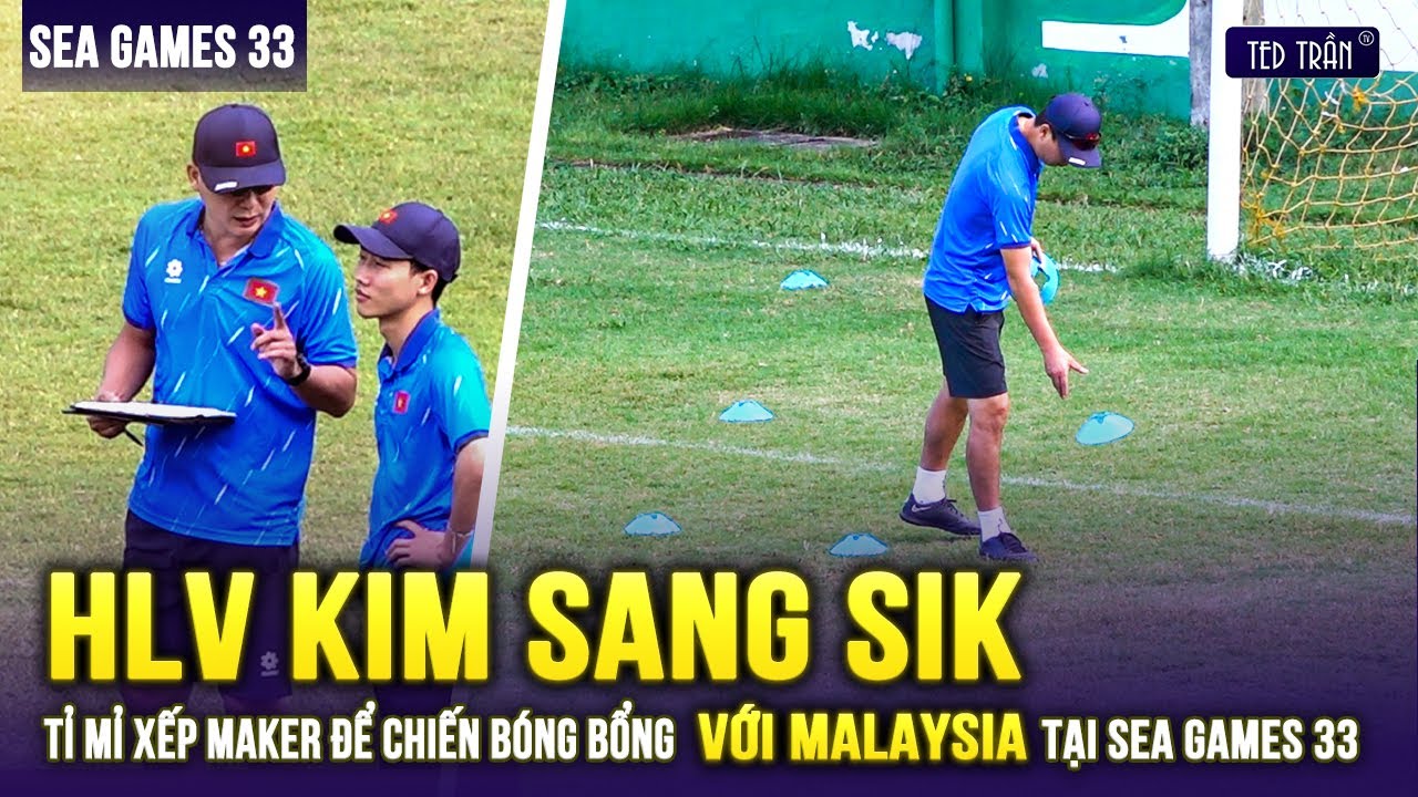 Full: HLV Kim Sang Sik tỉ mỉ xếp marker để chiến bóng bổng với Malaysia tại SEA Games 33