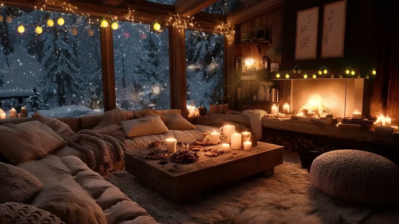 Snowy Winter Night | Relaxing Piano and Fireplace Sounds for Focus, Sleep & Holiday Calm